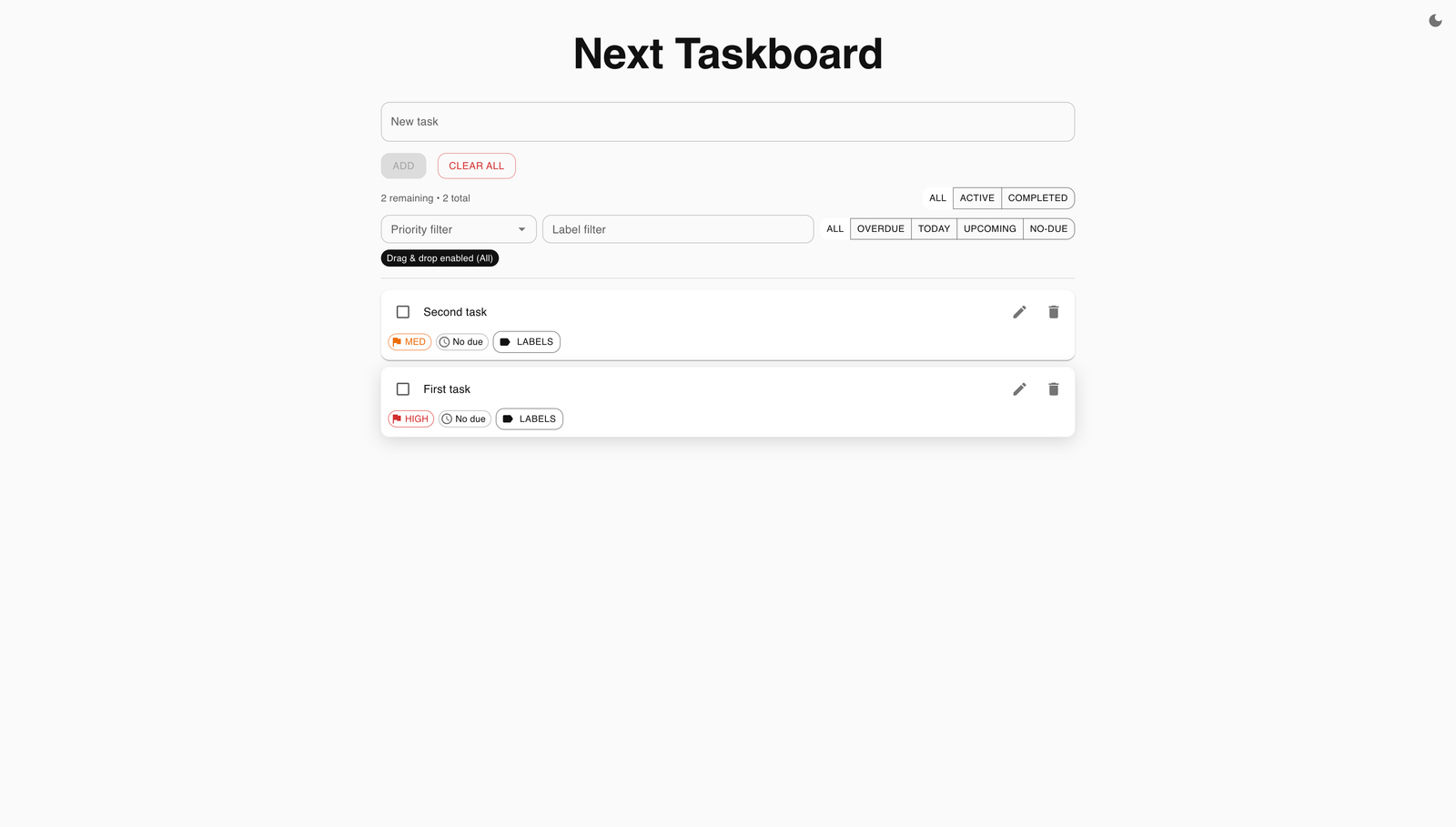 Taskboard — DnD flow